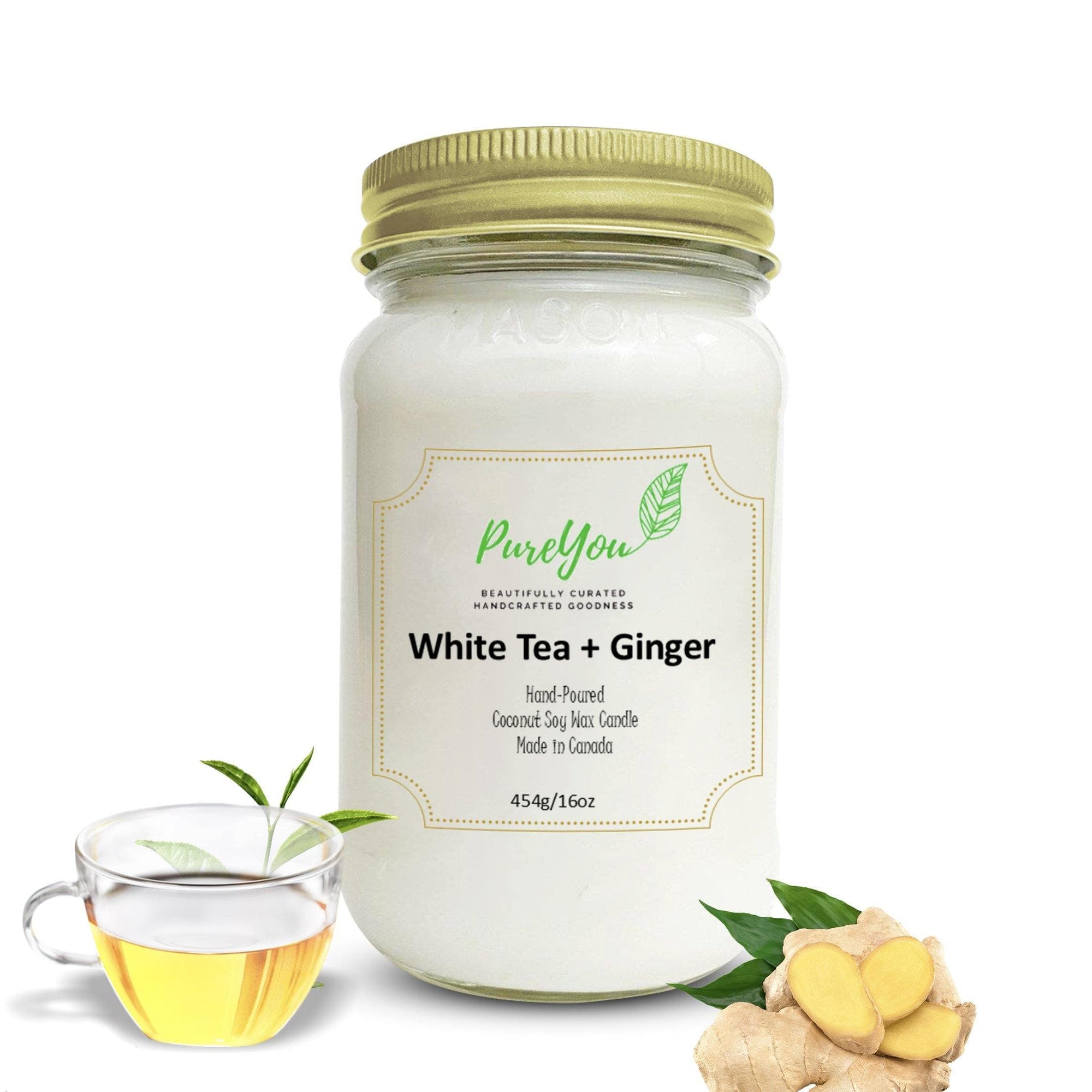 White Tea and Ginger Coconut Soy Wax Candle - PureYou Handmade