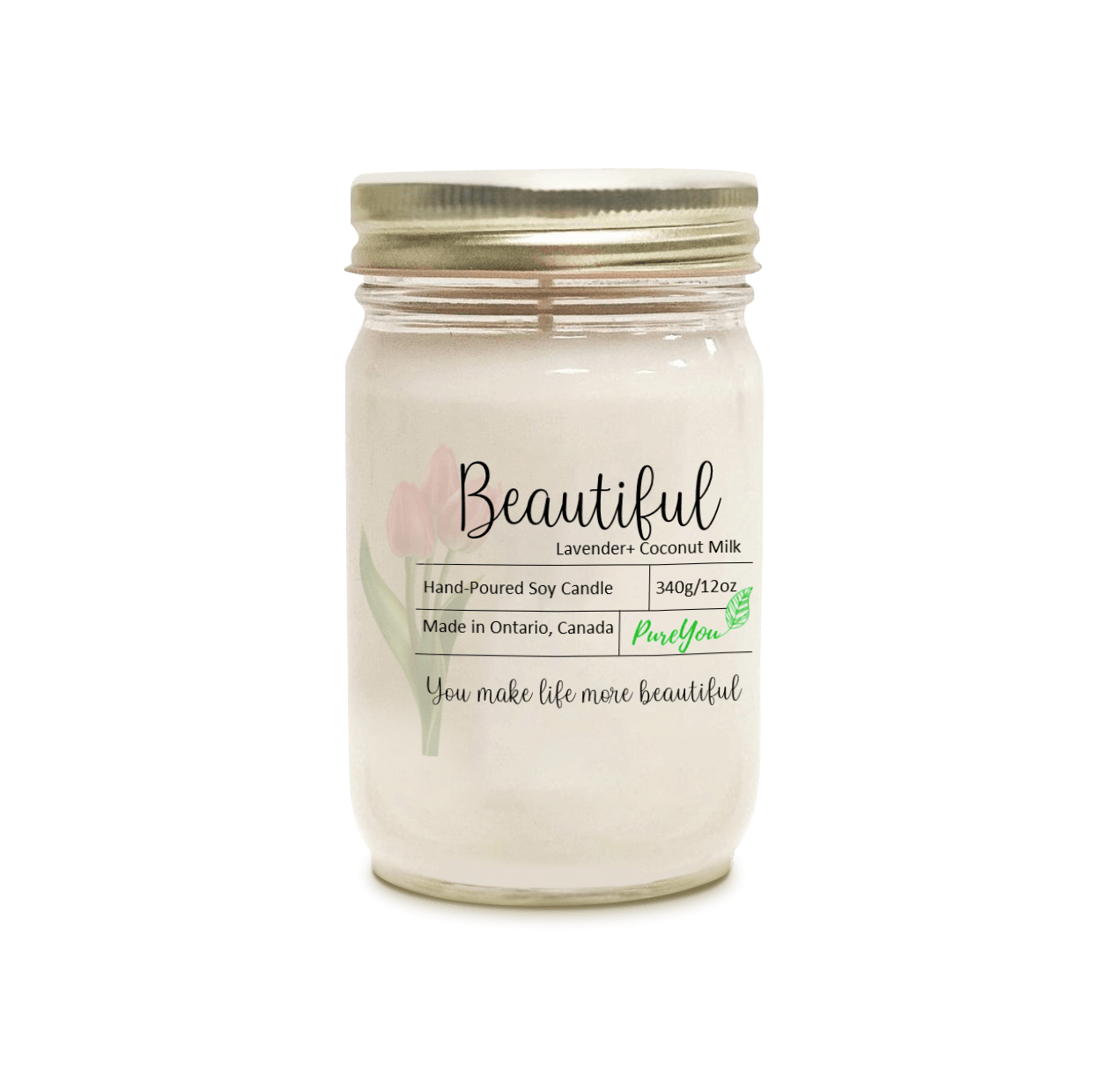 Beautiful Soy Wax Candle (Lavender + Coconut Milk)