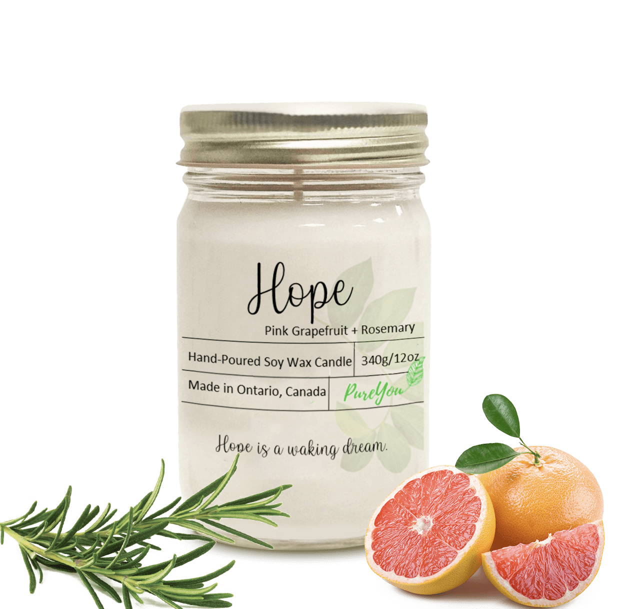 Hope Soy Wax Candle (Pinkgrapefruit + Rosemary)