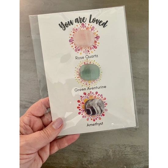 Crystal Card with Amethyst Rose Quartz & Green Adventurine