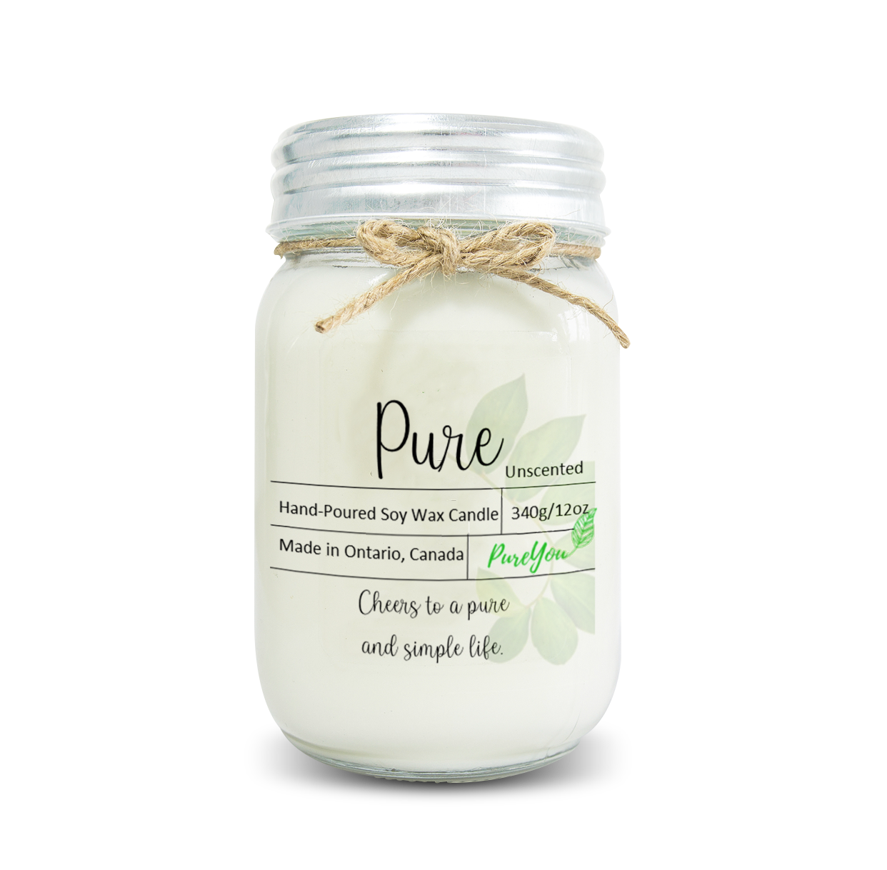 Pure (Unscented) Soy Wax Candle - PureYou Handmade