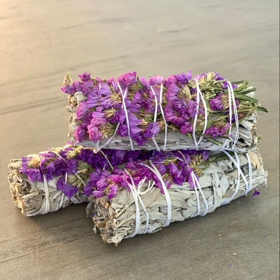 White Sage Smudge Sticks with Purple Flowers